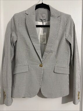 Dalia White and Grey Pinstripe Single-Button Blazer